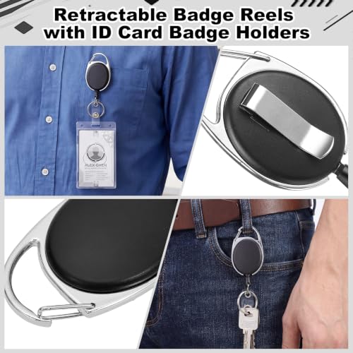 2 Pack Retractable Badge Reels with Side Thumb Slots Vertical Id Holders - style: 2 Set Side Thumb Slots