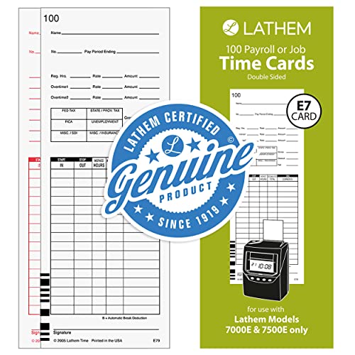 Lathem Universal Payroll/Job Time Cards, White, 200 Pack (E79-100) - size: 200 Pack