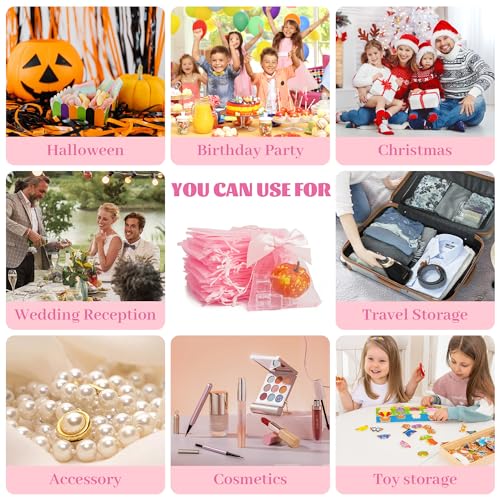 Esdallina 40 PCS 3.6"x4.7"(9x12cm) Premium Sheer Organza Bags Pink Wedding Favor Bags Jewelry Gift Bags for Party Christmas Festival - color: pink