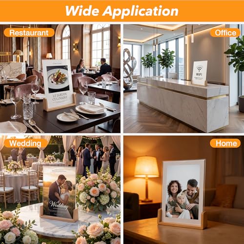 Acrylic Sign Holder 8.5 x 11 with Wood Base 3 Pack, Anti-Slip Silicone Bottom Menu Stand for Table, Clear Double Sided T-Shape & Slanted L-Shape Flyer Display for Office, Restaurant, Wedding - color: Natural Wood Color