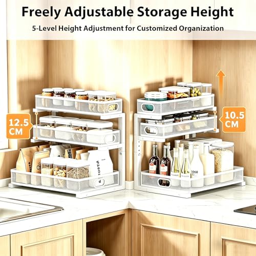 2 Pack Under Sink Organizer, 3-Tier Pull Out Kitchen Cabinet Organizer - color: 3-Tier- White
