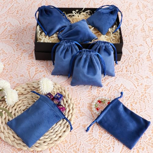 Tapleap 12Pcs Small Jewelry Bags, 3x4” Blue Velvet Drawstring Coin Pouch - color: Blue, size: 3x4in