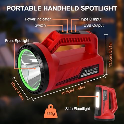 Rechargeable LED Spotlight Flashlight, Portable Camping Lantern 4800mAh - color: Red