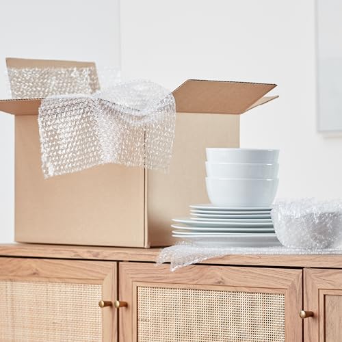 Amazon Basics Bubble Cushioning Wrap for Moving, Packing, Shipping and Storage, Heavy Duty Protection for Fragile Items, 12-inch x 100-foot Long Roll, Large 5/16", Clear - size: 12 inch x 100 ft