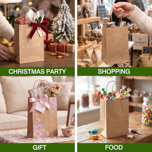 OUTUXED 2700pcs Small Gift Bags, Brown Paper Bags with Handles - color: Brown 5.25x3.2x8in, size: 1 Count (Pack of 2700)