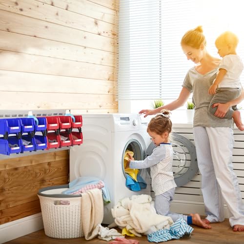12 Packs Stackable Storage Bins, 11" x 5" x 5" Plastic Bins, - color: Blue & Red 12pack, size: 11x5x5 inch