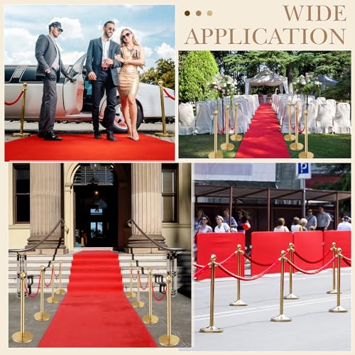 Pelopy 8sets Stanchion Posts Queue Crowd Control Stanchion Velvet Ropes Carpet Set, 38 in Post Sand Injection Hollow Base with Rope for Party Museum (32 ft Carpet,Gold,Red) - color: Gold, Red, size: 32 ft Carpet