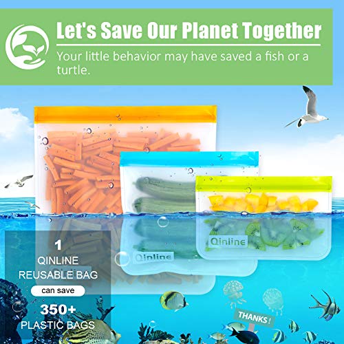 Qinline Reusable Food Storage Bags - 24 Pack Freezer Extra Thick Leakproof Lunch Bag - 8 Gallon 8 Sandwich 8 Snack Bags - color: Multicolor