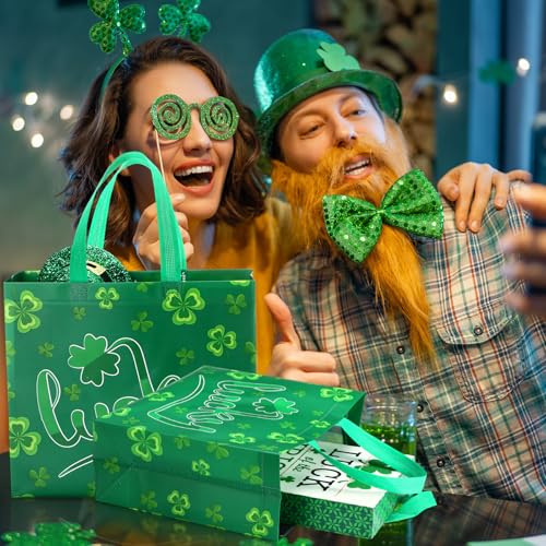 Abbylike St Patrick's Day Lucky Reusable Non Woven Goodie Bags Green - style: Lucky
