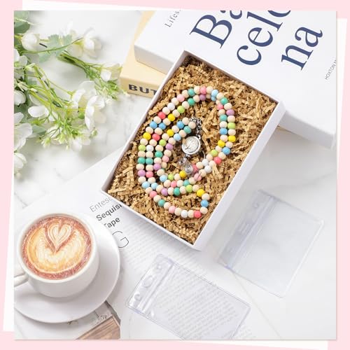 Lanyards for ID Badges Teacher Gifts Wooden Beaded Lanyard Retractable Reel - color: Colorful