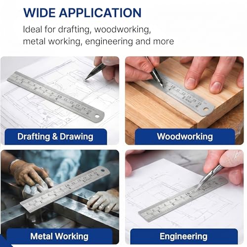 EBOOT Stainless 2 Pack Steel Ruler 6 Inch Metal Rule Kit with Conversion Table - color: Silver, style: 6 Inch, 6 Inch Style