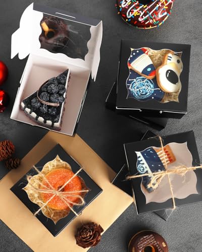 qiqee Black Bakery Box with Window 4x4x2.5 inch 30Packs Macaron Boxes Small Donut Pastry Boxes for Party Mini Cookie Boxes - color: Black, 30Pcs, size: Small