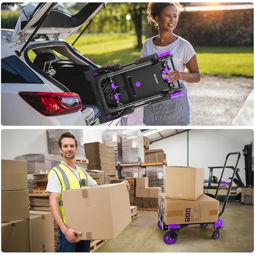 2-in-1 Foldable Hand Truck Dolly,330lb Cart Retractable,4 & 2 Wheel,Purple - color: Purple, size: 330lbs