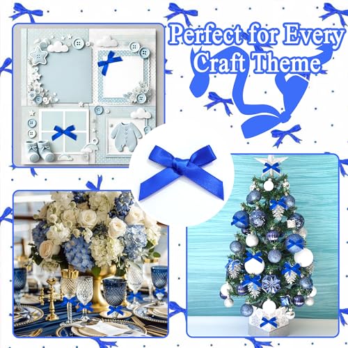 60PCS Mini Royal Blue Bow for Craft 1.5"*2" Small Satin Ribbon Bow - color: Royal Blue