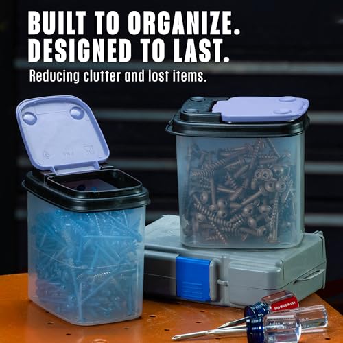 Buddeez Stackable Hardware Storage Bins, 1 Quart, 12-Pack, Blue Lids - color: Blue, size: 12 Pack