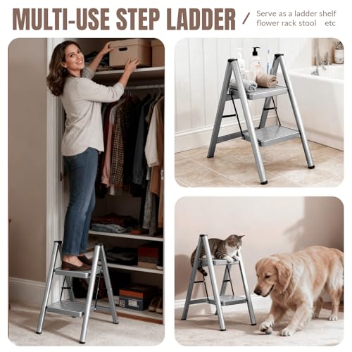 XinSunho 2 Step Ladder, Steel Folding Step Stool with 330lbs Heavy Duty - size: 2 step
