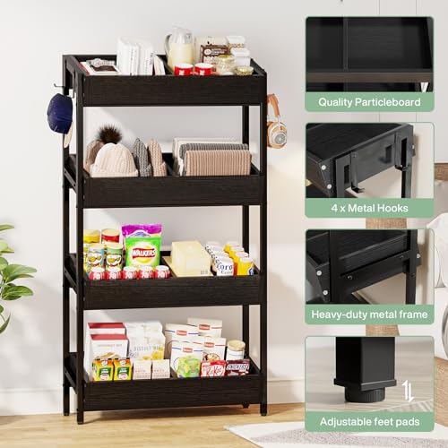 Tribesigns 4-Tier Retail Display Rack, Wooden Snack Candy Stand, Concession Potato Chip Display Rack, Storage Shelf Organizer with Heavy-Duty Metal Frame, Easy Assembly(1, Black) - color: Black
