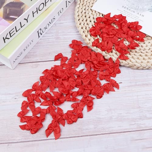 Red Cute Mini Bows 1" Premade Small Ribbon Bows for Crafts - color: Red