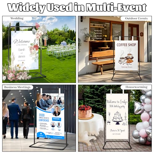 Adjustable Wedding Welcome Sign Stand, Welcome to Our Wedding Sign Holder Stand with 2 Pair Hanging Strap, Heavy Duty Metal Easel Stand for Sign Poster, Floor Standing Black Easels for Display - color: Black