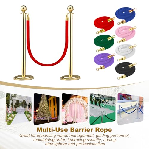 MECCANIXITY 2pcs Velvet Stanchion Rope 3.28Ft/1M Carpet Ropes w Snap Hooks - color: Red Golden, size: 3.28 Ft