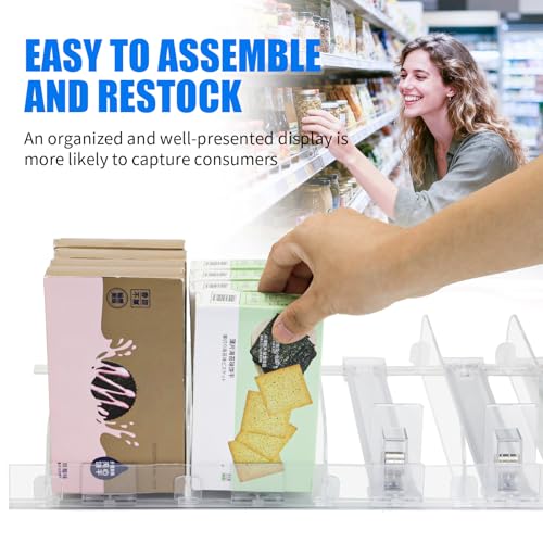 9-Pack Spring Loaded Shelf Pusher System, Adjustable Width for Supermarket, Store, Pharmacy, Auto Push Snack, Cigarette and Medicine Display Organizer, 23.82 in x 11.81 in