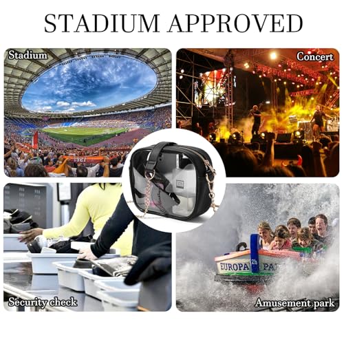 TOBVZOO Clear Bag Stadium Approved, Crossbody Transparent Bag for Concerts Sports Events, Purses for Men & Women - color: Black - Gold Chain