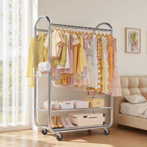 EAGMAK Heavy Duty Clothing Racks for Hanging Clothes 720 Lbs, Rolling Clothes Rack Double Rod Garment Rack with Lockable Wheels, Metal Closet Organizer for Bedroom, Laundry, Retail, Silver - color: Silver
