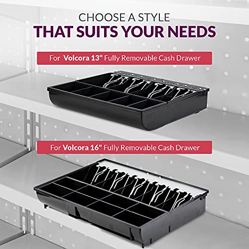 Volcora Cash Drawer Tray - 14.1 x 13 x 2.5 Inch Cash Register Insert - 5 Bill / 8 Coin Replacement Cash Tray - Stainless Steel Currency Compartment - 16" Cash Registers with Fully Removable Tray - size: 14.1" x 14.1" x 2.5"