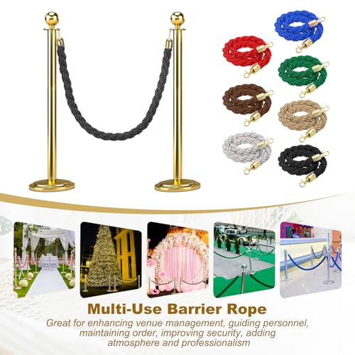 MECCANIXITY Twisted Stanchion Rope 3.28 Ft/1 M, Barrier Rope Twisted Post Ropes with Snap Hooks for Posts Stands Queue Divider Crowd Control, Black Golden - color: Black Golden, size: 3.28 Ft