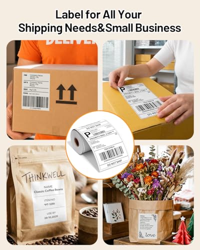 Phomemo 4x6 Thermal Label, Shipping Labels Pack of 250 4x6 Roll Labels, Compatible with Phomemo, Zebra, Rollo, Jadens and Other Thermal Printers - color: White