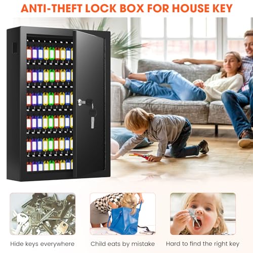 150 Keys Cabinet Organizer Wall Mount with Anti-Theft Deposit Key Slot - color: Black, size: 150 Key Hook