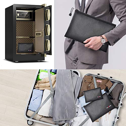 Fireproof Waterproof Money Document Bag, 2Pack Safe Pouch Black - color: Black