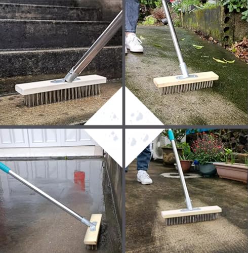 Large Deck Brush, 63 "L x 16" W Rough Surface Floor Hardbristle Brush, Stainless Steel Wire Outdoor Broom Brush for Cleaning Terrace Garage Deck Pool Fishing Boat Concrete Wooden Stone Road
