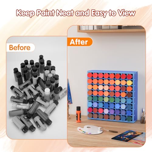 Krafetto 64-Grid Paint Organizer for 2 Oz Bottles, Wall Mount, Blue - color: 1pc blue paint rack