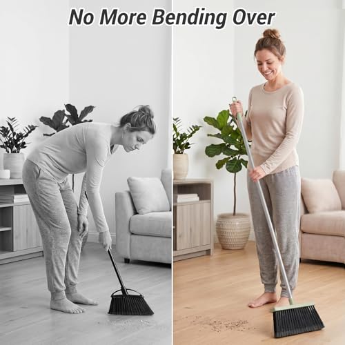 Broom with Dustpan Set for Pet Hair & Dust Cleanup, Green - color: Green