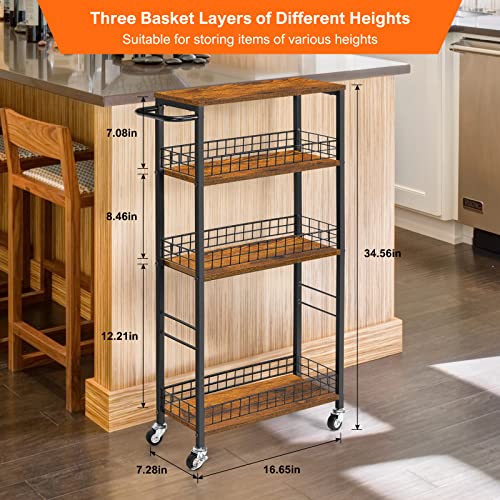 YBING Slim Storage Cart 4 Tier Narrow Kitchen Rolling Cart - color: Browm