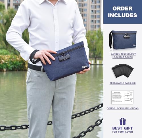 Smell Proof Bag with Combination Lock Large Storage Container Medicine Lock Bag Money Organizer Travel Storage Pouch - color: Blue