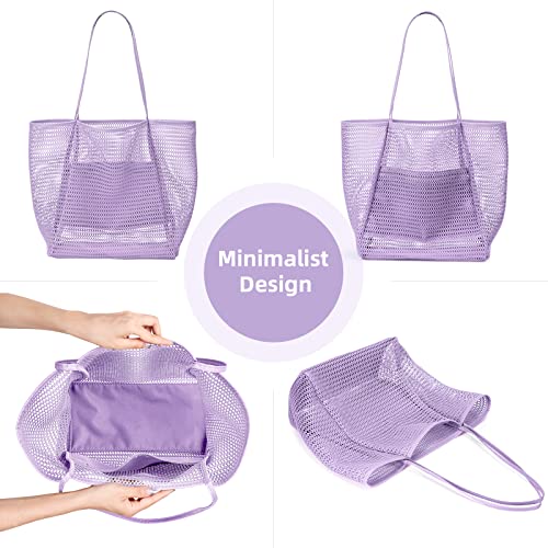 KALIDI Beach Mesh Tote Bag, Casual MAX 23L Summer Foldable Hobo Bag Women - color: Violet