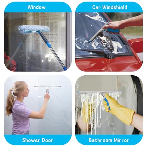 Window Squeegee with Scrubber Kit for Home Glasses Cleaning, 6 Ft Long - size: 6 Ft