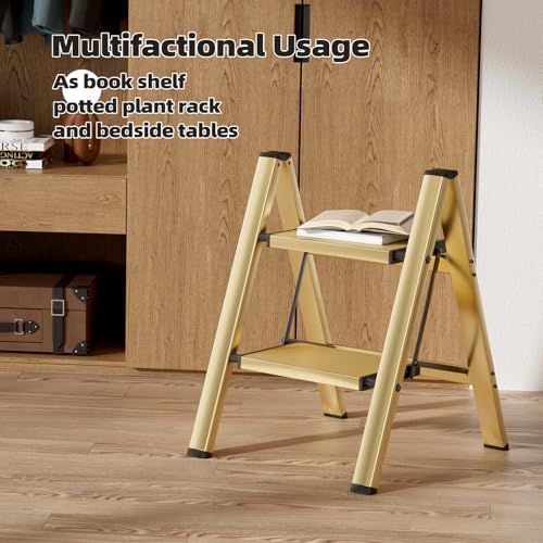 HillhutApex Aluminum Step Stool Foldable,2 Step Ladder (Gold) - color: Gold, size: 2 Step