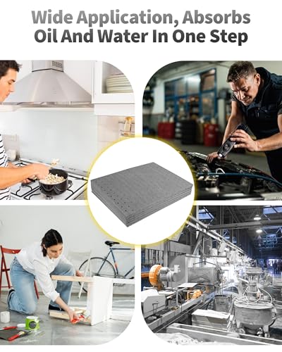 Oil Absorbent Pads, 9.8" x 13" Heavyweight Oil&Water Absorbent Mat Pad, Dimpled Leak Proof Pad, Microfiber Polypropylene, Absorbs Oil Grease Coolant Water-Based Fluids, for Car Motorcycle(Gray, 50Pcs)