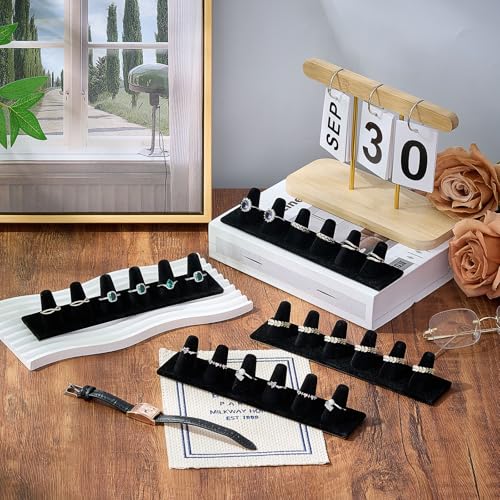 Geelin 4 Pcs Black Velvet Ring Display Stand 6 Finger Ring Holder Display