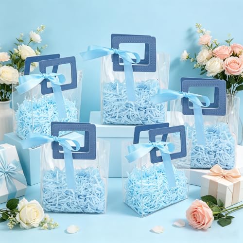 KEUKORZ 12 PCS Blue Clear PVC Gift Bags with Handles Reusable Transparent - color: Blue
