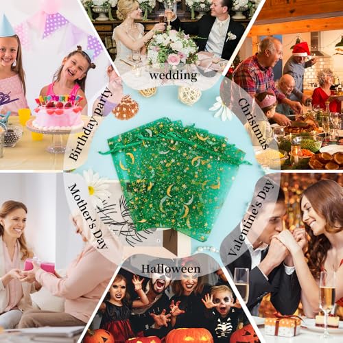 Moon Star Organza Bags 4x6 Small Mesh Bag Drawstring 50 Pcs Mesh Gift Bags Drawstring Pouch Wedding Favor Bags Jewelry Pouches Bulk Gift Pouch for Candy Soaps Birthday Festival Party Supplies, Green - color: Green