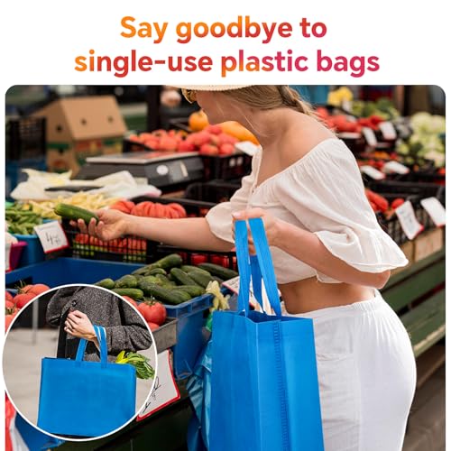 24 Pack Reusable Grocery Bags, Colorful Non-Woven Shopping Bags, Foldable Tote Bags Bulk