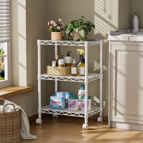 Golpart 3Tier Adjustable Storage Shelves Metal Wire Shelving Standing Shelf - color: White, size: 3-tier-11.6"Dx17.6"Wx29.8"H