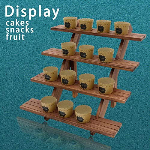 51pcs 4-Tier Wood Earring Display Stand, Retail Display Riser Earring, Ring Holder Stand, Removable Countertop Small Merchandise Display Stand with 50 Pcs Earring Card (Light brown) - color: 4 Tier