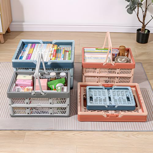 2-Pack Foldable Storage Baskets, 20L Collapsible Crates PP Blue+Pink - color: Blue + Pink
