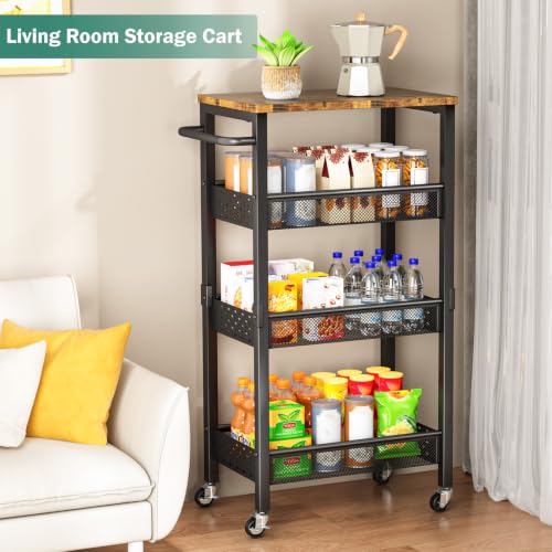 Vivihomety 4-Tier Laundry Utility Rolling Cart with Wheels, Metal - color: Black, size: 8.1 inch wide