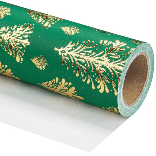 WRAPAHOLIC 3D Kraft Christmas Wrapping Paper Roll - 30 Inch x 16.5 Feet - Gold and Green Christmas Tree Wrapping Paper with Embossed Perfect for Holiday, Party Celebration - color: Christmas Tree - Green & Gold, size: 30 inch x 16.5 feet